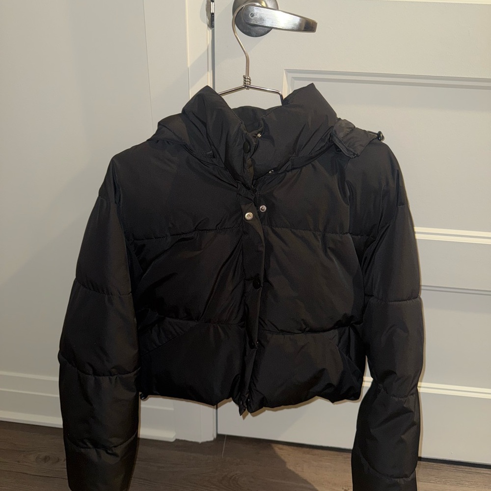 Zara Charcoal Puffer Coat Cropped